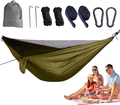 Hangmat met vliegennet - Reishangmat Kampeerhangmat - Ontspannen buiten - Ademend gaas sterk - 270x140cm - Kaki