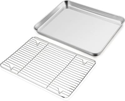 Grote rechthoekige bakplaat met koelrooster, 40.5 x 30.5 x 2.5 cm, ideaal voor taarten, koekjes en ovenschotels, vaatwasserbestendig