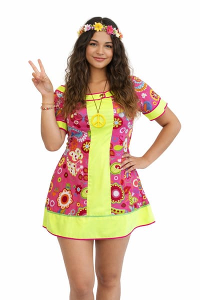 Hippie Jurk Bloemen Volwassenen Vrouwen Multi Kleuren Licht Maat 36 flower power