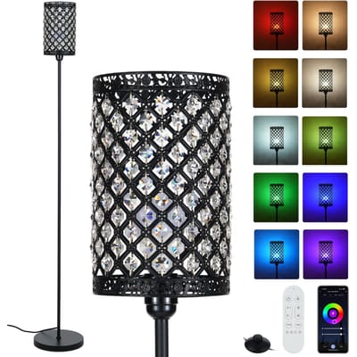 Lampadaire Intelligent RGBCW Lampe de Sol Moderne en Cristal Lampe Haute avec Lumière Changeant de Couleur RGB US Plug noir