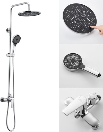 Auralum Max Chroom Douche Set - Regendouche - Doucheset - met Hoofddouche en 3-Standen Handdouche - Verstelbare Hoogte 103-139cm - 10 inch Douchekop - RVS - Chroom