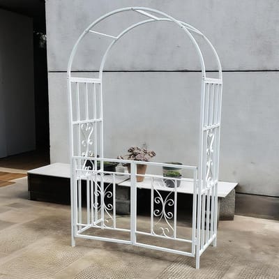 Rozenboog Met Poort - Tuinpergola Klimplantsteun - Buiten Decoratie - Duurzaam Gecoat Staal - 114 x 210 cm - Zwart Wit