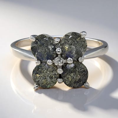 Cavill - Zilveren ring - 925 Sterling zilver - 1,63 ct spectroliet met 0,011 ct witte topaas - Elegant bloemmotief - Damesring maat 17