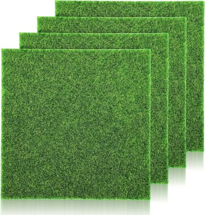 Nepgras Decoratie Set van 4 Stuks - 6 x 6 Inch Groene Kunstgras Vierkanten voor Miniatuurtuin, Tuinornamenten en Creatieve Knutselprojecten