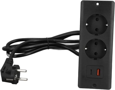 Verzonken Stekkerdoos - Inbouw Stopcontact - Meubels Laden - Dubbele USB-poorten - 1.5M Snoer - Zwart