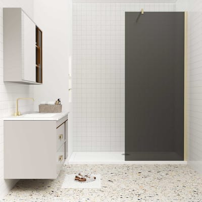 Inloopdouche met zwarte beschermfolie,120x200cm hoog,8mm EasyClean veiligheidsglas,Stabilisatiestang N-Form:90cm,gouden profiel.