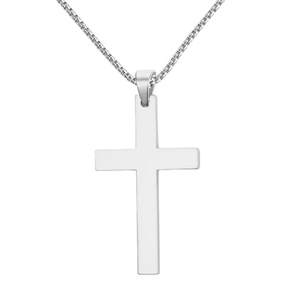 Fako Bijoux - Ketting Met Kruisje DLX - Kruis - 30x53mm - Stainless Steel - RVS - Staal - Zilverkleurig
