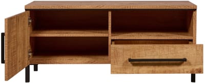 TV-meubel Culemborg - Houtlook/Metaal - Mango/Zwart - 109x50x45 cm (BxHxD) - Krasvast - Softclose