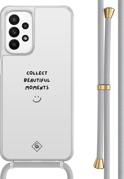 Casimoda® hoesje met grijs koord - Geschikt voor Samsung A23 - Collect Moments - Afneembaar koord - TPU/acryl - Grijs