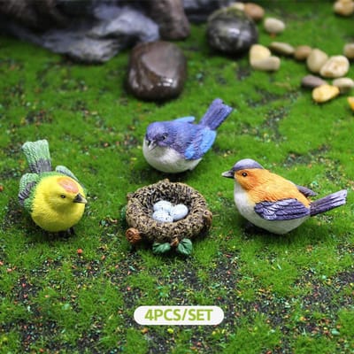 4 stuks Mini Vogel Figuur Model Cartoon Hars Ambachten DIY Vetplant Bonsai Beeldjes Fee Tuin Poppenhuis Miniatuur Decor green
