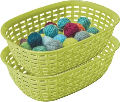 Hega Hogar Opbergmandje/kastmandje - 2x - limegroen - 2 liter - kunststof - 18 x 25 x 7 cm - kleine opslag bakjes - manden