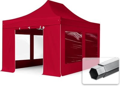 3x4,5 m Easy Up partytent Vouwpaviljoen met zijwanden (4 panorama), PROFESSIONAL alu 40mm, rood