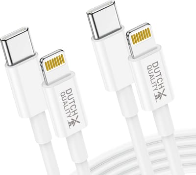 Dutch Quality® 2x 2 meter oplaadkabel geschikt voor Apple iPhone 14/13/12/10/9/8/7/6 - USB-C 2 Meter - USB-C naar Lightning Laadkabel - Wit – Premium Oplaadset - Oplader kabel (2-pack)