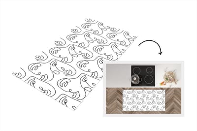 Keukenloper - Loper keuken - Line Art - Patronen - Zwart Wit - 120x60 cm - Keukenloper vinyl