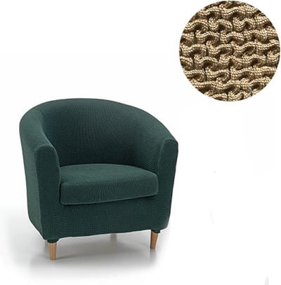 Belmarti® Fauteuilhoes Milan Rond - 70 tot 80cm breed - Beige - Bi-stretch, Ademend katoen - Hoezen voor Kuipstoelen