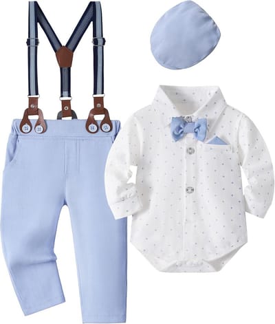 Babys Jongenskleding Set Romper met Strik en Bretels - Stijlvolle Gentleman Outfit
