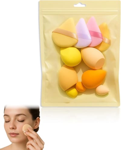 Multifunctionele Set van 11 Gele Make-up Sponsjes voor Foundation, Losse Poeder en Vloeibare Crème in 7 Verschillende Vormen