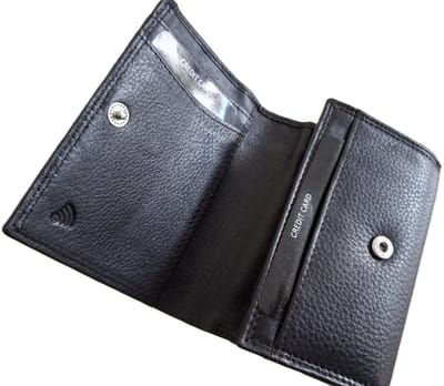 Oi zwarte leren linkshandige damesportemonnee / compact overslagportemonneetje voor linkshandige mensen / klein beursje RFID safe / zwart leer / 577