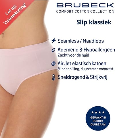 Brubeck Dames Slip Klassiek – Naadloos (Seamless) Elastisch Katoen - Poederroze M