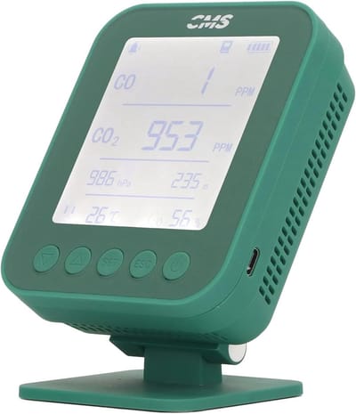 Luchtkwaliteit Monitor - CO2 Meter - Binnenklimaat Controleren - 6-in-1 Meting - 17x13x7 cm - Groen