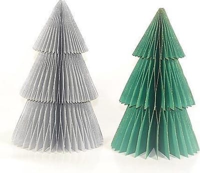 papieren kerstboom - set van 2 - 22,5 cm hoog - fairtrade kerstversiering uit India