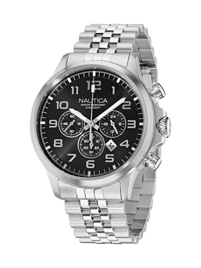 Nautica Nct Blueocean Analoog Horloge Zilverkleurig En Zwart Case: 100% Roestvrij Staal | Armband: 100% Roestvrij Staal 45 mm NAPBOS405, NAPBOS406