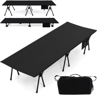 COSTWAY Veldbed, in hoogte verstelbaar campingbed met beenverlengingen, zijzak en netvak, 193 x 70 cm, 150 kg draagkracht, draagbare campingligstoel voor camping, reizen