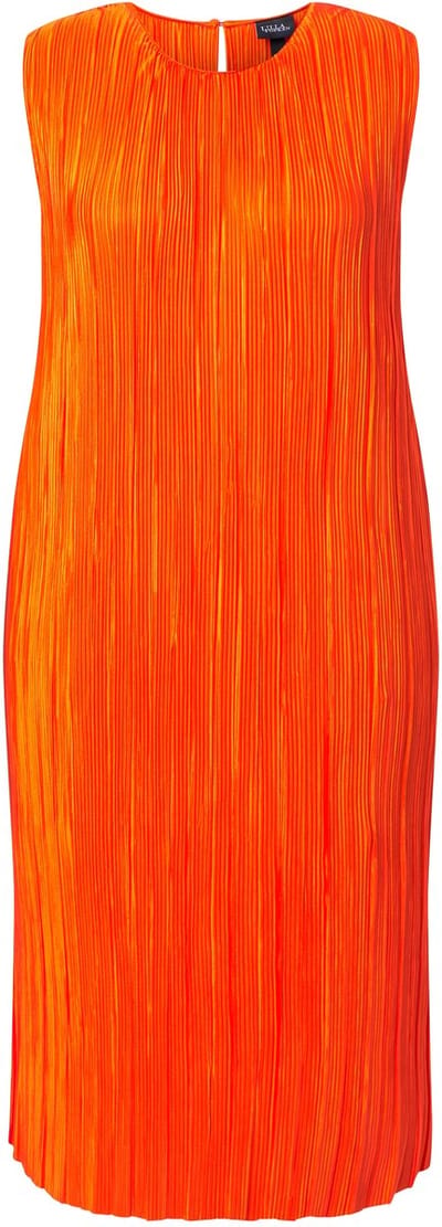 Ulla Popken - Dames - Geplooide midi-jurk dubbellaags ronde hals mouwloos - Paprika - Maat 46+