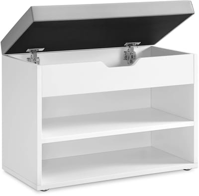 Allero Schoenenrek Met Zitkussen - Schoenenkast - Schoenenbank - Schoenenorganizer - Met Deksel - Wit - 3-laags - Opbergruimte