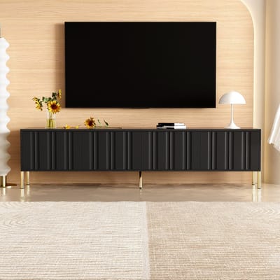 Sweiko TV kast - Gestreept design kastdeuren - Gouden poten - Zwart