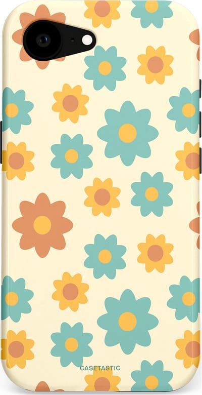 Casetastic hoesje geschikt voor Apple iPhone 16e / Apple iPhone 17e - MagSafe - Dubbellaagse bescherming - Retro bloei - Fashion Case - Crème Mintgroen Goud Perzik