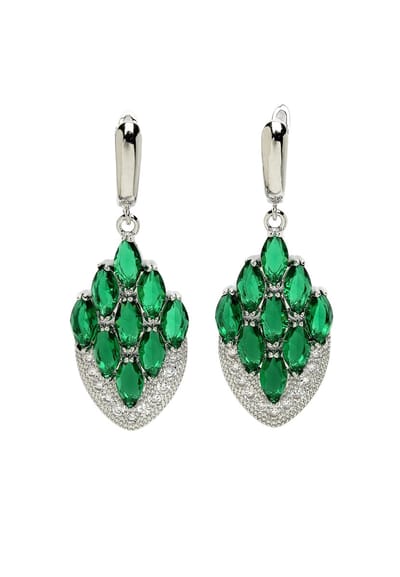 AVANT-GARDE PARIS Diva Collection Oorbellen - Peacock Feather Drop Earrings 1 paar - Groen met iriserende accenten