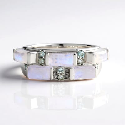 Cavill - Sterrenbeeld Ring - 925 Sterling Zilver - 5 Blauwe Maansteen 2 925 ct - 10 Ratanakiri Zirkon 0 18 ct - Modern Design