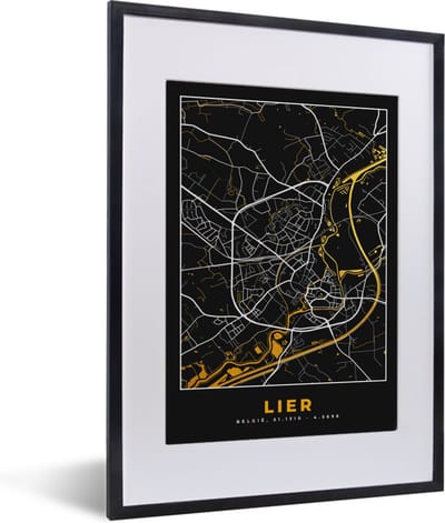 Fotolijst incl. Poster - Lier - Kaart - Plattegrond - Goud - Stadskaart - 30x40 cm - Posterlijst