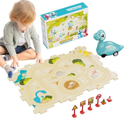 Puzzelbaan Auto - Dinosaurus Racebaan - Creatief Spelen - Flexibele Montage - 14 Stuks - Multicolor