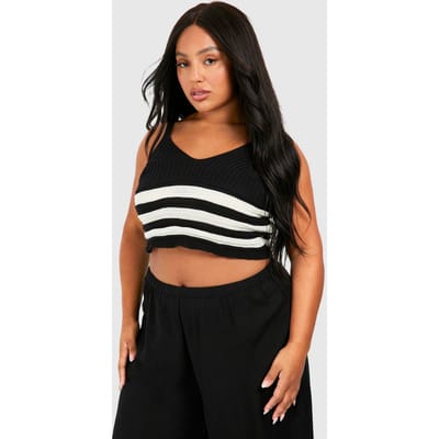 boohoo Dames Plus Gestreept Strappy Top | Zwart | Maat: 56