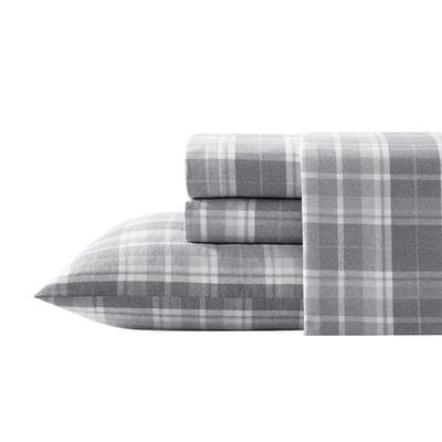Ashley Home - Kingsize lakens, katoenen flanellen beddengoed set, geborsteld voor extra zachtheid en comfort (Mulholland Plaid Grey, King)