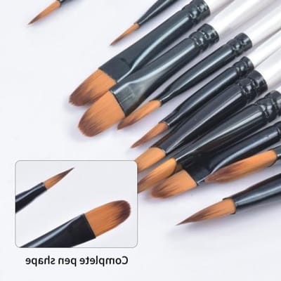 Set van 12 witte olieverfkwasten met nylon haren, ideaal voor aquarel, olieverf en nagelkunst
