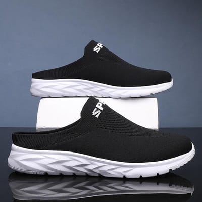 Lichtgewicht Heren Halve Pantoffels Ademende Heren Pantoffels Mode Casual Schoenen Antislip Heren Platte Instappers Buitenschoenen Grote Maat 39 zwart witte kleur