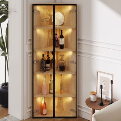MODFU Hoekvitrine - Met Geïntegreerde Verlichting En Soft-Close Deur - Modern - MDF - Eikenlook - 62 X 35 X 160 Cm