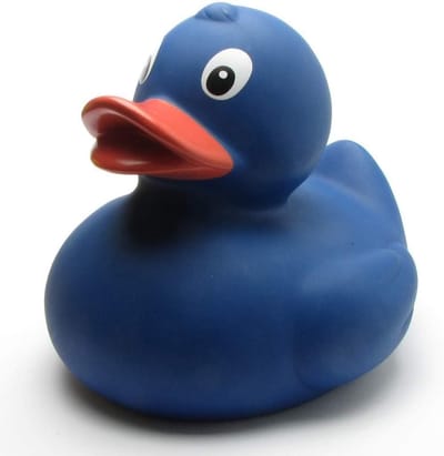 Grote blauwe piepende rubberen eend 30 cm