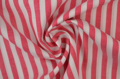 10 meter gestreepte stof - Donkerroze/wit gestreept - 6,5mm strepen