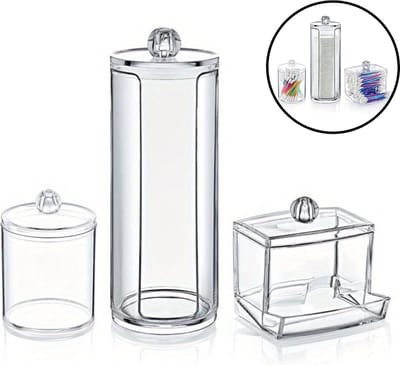 Nivard Oorstokjes Houder - Wattenschijfjeshouder - Wattenstaafjes Houder - Wattenstaafjes Dispenser - Q Tips - 3 Stuks