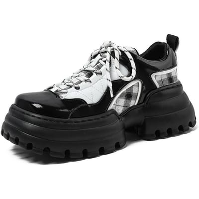 Dikke Zool Sponge Cake Kleine Leren Schoenen Dames College Stijl Casual Nieuwe Enkele Schoenen Retro Grote Teen Schoenen Sport Papa Schoenen Dames 40 zwart