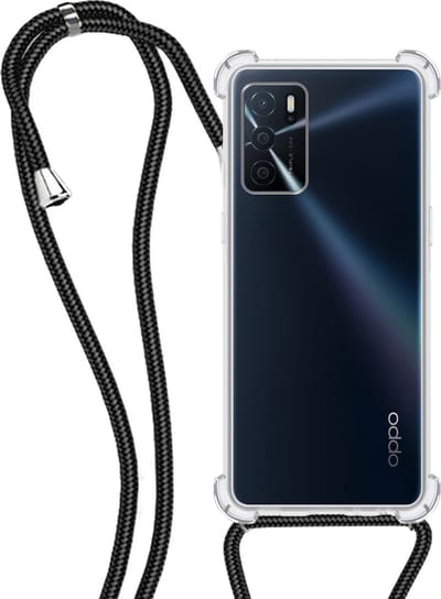 Hoesje - Geschikt voor OPPO A16 - Met Koord - Shock Proof - Siliconen Case - Back Cover - Telefoonkoord - Telefoon Hoes Shockproof - Telefoonketting - Transparant