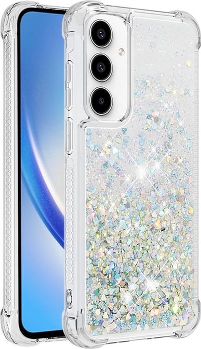 Coverup Hoesje - Geschikt voor Samsung Galaxy A35 Hoesje - Coverup Liquid Glitter Back Cover - Zilver