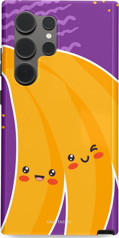 Casetastic hoesje geschikt voor Samsung Galaxy S24 Ultra - Dubbellaagse bescherming - Blije Banaan - Fashion Case - Lavendel Geel