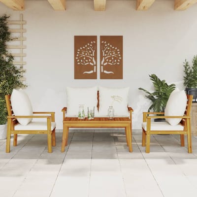 vidaXL - 4-delige - Loungeset - met - kussens - massief - acaciahout
