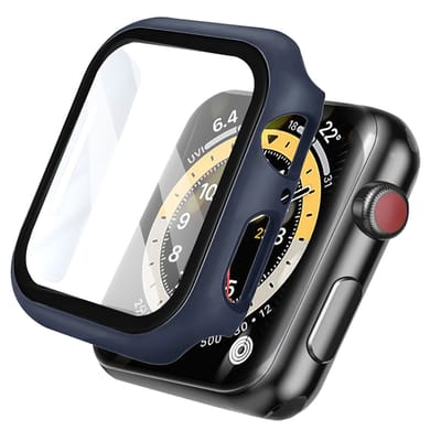 Screen protector - Geschikt voor Apple Watch 7 / 8 / 9 - 45 mm - Full Cover Hard Case / Beschermend Hoesje - Donkerblauw