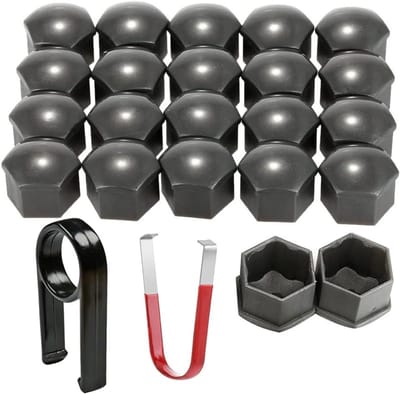 22-delige set van 19mm wielmoerkappen, hexagonale doppen en verwijdertool voor auto's in grijs